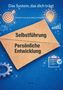 Text: "Das System, das dich trägt", "Selbstführung, die im Alltag funktioniert", "Selbstführung", "Persönliche Entwicklung". Illustration mit Zielscheibe, Glühbirne, Diagramm, Zahnrad., Buch