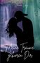 „Meine Träume gehören Dir“ und „Janina Lenz“ über einem Kuss-Silhouette-Paar, Hintergrund Wasserfall und Wald., Buch