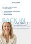"Back in Balance" oben. Frau mit blonden Haaren lächelt. Text: Ehrlicher Ratgeber, Stoffwechsel, Vertrauen, Wohlfühlen., Buch