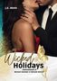 „Wicked Holidays“ – Sammelband 2, „Wicked Summer & Wicked Winter“. Ein Paar in eleganter Kleidung umarmt sich., Buch