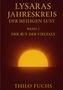 Der Text in goldener Schrift lautet: "LYSARAS JAHRESKREIS DER HEILIGEN LUST BAND 2 DER RUF DER VIELFALT THILO FUCHS." Ein Sonnenuntergang im Hintergrund., Buch