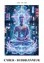 Oben: "DON – SAL TOB". Unten: "CYBER - BUDDHANATUR". Illustration eines Buddhastatues in einer futuristischen Stadt., Buch