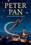 „PETER PAN, JAMES MATTHEW BARRIE, Herausgegeben von Edmond Bronstein.“ Peter Pan fliegt über eine beleuchtete Stadt., Buch
