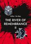 „Aldhar Ibn Beju“, „THE RIVER OF REMEMBRANCE II“; weiße Schrift vor rotem und schwarzem Hintergrund, abstrakte Formen., Buch