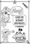 "Ahoy! Learn the Alphabet with Pirates" und "45 Images". Ein Papagei mit Piratenhut, piratenkind mit Fernrohr, Segelschiff., Buch