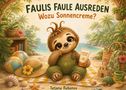 "Faulis faule Ausreden. Wozu Sonnencreme?" Ein süßes Faultier hält Sonnencreme, umgeben von Strand-Accessoires., Buch