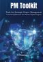 „PM Toolkit“, „Tools for Strategic Project Management“, „A Practical Reference for Pharma Capital Projects“, „Z. Dominguez“. Illustration mit blauem, geometrischem Kristall., Buch