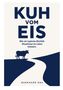 „KUH VOM EIS“ oben, darunter Text über Lebensrückfälle. Unten Silhouette einer Kuh an einem Weg., Buch