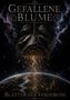 "Gefallene Blume. Tim Bayer. Blätter der Verheißung." Eine kosmische Blume wächst über einer funkelnden Stadt., Buch