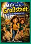 "Maja und die Großstadt: Ein Wettlauf gegen die Zeit", drei Kinder rennen, Stadt im Hintergrund, Plakat vermisster Kater., Buch