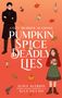 "Cozy Murder Seasons: Pumpkin Spice & Deadly Lies." Illustrationen von einem Mann und einer Frau mit Herbstlaub und Symbolen., Buch