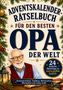 Adventskalender-Rätselbuch für den besten Opa. Illustration: Älterer Mann mit Brille, Bleistift und rotem Pullover., Buch
