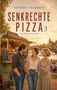Text: "SÉVERIN VELMARET, SENKRECHTE PIZZA 3, EIN SOMMER AUF RÄDERN". Drei Personen vor einem Pizzawagen, fröhliche Stimmung., Buch