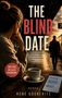 "The Blind Date", Roman von René Göckeritz. Frau blickt auf Gleis, Tasse Kaffee und Handy mit Chat., Buch