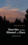 Text: "Barbara Ehrt. Skurriles zwischen Himmel und Harz. Kurzgeschichten." Silhouetten von Bäumen vor Abendhimmel., Buch