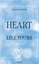 Text: "Melissa Roos No Heart for me like yours Band 1". Hintergrund mit wolkigem Blau und einem gezeichneten Herz., Buch