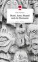 "Mutti, Auto, Moped und ein Ehemann" von Helga Thalmeier. Hintergrund: Steinverzierung mit Gesichtsskulpturen., Buch