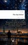Text: „The day before”; „Bewusstsein wurde nie erschaffen. Es nahm nur für einen Augenblick menschliche Gestalt an."  
Illustration: Person vor nächtlicher Skyline mit Sternenhimmel., Buch