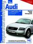 Reparaturanleitung Audi TT Coupé/Cabrio (8N). Modelljahre 1998-2006. Grau-silbernes Auto von vorne.