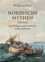 Titel: "Nordische Mythen". Untertitel: "Archäologie und Geschichte früher Kulturen". 
Illustration von Wikingerschiffen auf See., Buch