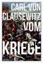 "Carl von Clausewitz Vom Kriege" in großen weißen Buchstaben, über einem kämpferischen Schlachtengemälde., Buch