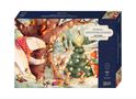 "Puzzle-Adventskalender. Kleine Freunde. Illustration von Tieren, die einen Weihnachtsbaum schmücken.", Kalender