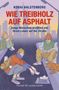 Titel: "Wie Treibholz auf Asphalt". Junge Menschen auf einer Straße in der Dämmerung, bekleidet mit Mützen und Kapuzen., Buch