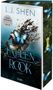 "L.J. Shen FALLEN ROOK, Society of Villains 3, Deutsche Ausgabe. Roter Kreis: Vorläufiges Cover. Unten: blush."