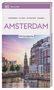 "AMSTERDAM"; "Mit Extrakarte"; Kanal mit Boot, historische Gebäude, abendlicher Himmel.