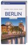 Reiseführer: "BERLIN" mit Extrakarte. Nachtansicht des Reichstagsgebäudes mit beleuchteter Kuppel und Fluss im Vordergrund.