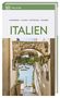 Oben: "Vis-à-Vis", "Inspirieren/Planen/Entdecken/Erleben", "ITALIEN". Bild: malerische Gasse mit Blick aufs Meer.