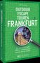 „Outdoor Escape Touren Frankfurt“, in 10 kniffligen Rätsel-Abenteuern durch deine Stadt. Grün mit Lupe und Gebäude., Buch