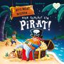 Text: "Bitte nicht wecken... hier schläft ein Pirat!" Illustration: Ein schlafender Pirat auf einem Schatz auf einer Insel., Buch