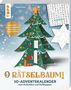 Text: "O RÄTSELBAUM! 3D-ADVENTSKALENDER zum Aufstellen und Aufklappen." 
Illustration von einem geschmückten Weihnachtsbaum., Buch