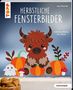 „HERBSTLICHE FENSTERBILDER“, „Topp“. Illustration: Ein niedlicher Stier mit Kürbissen, Geisterfigur, Pilze., Buch