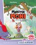 "MONSTER MONI: Wie man eine ungeheuerliche Insel überlebt." Ein Comic mit bunten Kreaturen und einem Mädchen im Wald., Buch