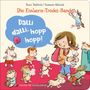 Text: "Dalli dalli, hopp hopp!", "Die Einhorn-Trödel-Bande". Eine Frau mit vielen fröhlichen Einhörnern., Buch