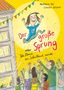 „Der große Sprung oder Wie Henni ein Schulkind wurde“ zeigt ein fröhliches Kind im Sprung. Bunte Girlanden im Hintergrund., Buch