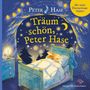 "Träum schön, Peter Hase. Mit vielen Überraschungsklappen." Illustration: Hase schläft in einem Bett unter einem sternenklaren Himmel., Buch