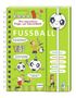 „Mein superschlaues Frage- und Antwortbuch: FUSSBALL.“ Illustrationen von Fußballspielern und Bällen auf grünem Hintergrund., Buch