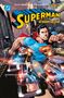 "Superman: Die Männer aus Stahl" zeigt Superman fliegend über einer Stadt, verfolgt von Polizeiautos mit sirrenden Lichtern., Buch