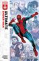 "ULTIMATE SPIDER-MAN" oben links, "DAS LETZTE GEFECHT" unten. Comic-Stil, Spider-Man in Aktion. Heroische Figuren im Hintergrund., Buch