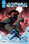 „Nightwing: Allein gegen alle“. Eine düstere Illustration von Nightwing, der in einem stürmischen Kampf gegen einen mysteriösen Gegner steht., Buch