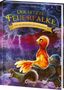 Der Titel lautet: "Der letzte Feuerfalke und die Rückkehr des Schattens". Ein leuchtender Vogel sitzt neben einer Eule.