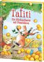 „Tafiti: Ein Glücksschwein mit Pinselohr.“ Fröhliche Szene mit springendem Tier, Früchten und Schmetterlingen., Buch