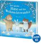 „Der kleine Hase und das Weihnachtswunder“ von Rebecca Harry. Ein Bär, Hase, Maus und Fuchs stehen im Schnee unter Bäumen., Buch