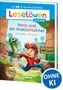 "Leselöwen 2. Klasse: Nano und der Knallschleicher. Karl Olsberg, Philipp Ach. Ein Junge rennt vor einer grünen Kreatur.", Buch