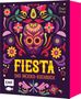 „Fiesta – Das Mexiko-Kochbuch“ steht in gelber und roter Schrift. Bunte Blumen und ein Totenkopf, umgeben von Avocado und Chili.