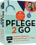 "Pflege 2 Go, 52 Karten für die Kitteltasche. Notfallmaßnahmen, klinisches Wissen, Tipps. Zwei lächelnde Frauen im Kreis."