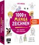 "1000 x Manga Zeichnen" von Lise Herzog. Verschiedene Manga-Figuren und ein Samurai mit Schwert sind illustriert., Buch